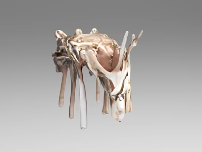 Modern Abstract Metallic Sculpture With Dynamic Curved Structures And Shiny Finish 3d model