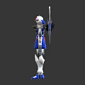 Blue And White Mecha Action Figure With Extended Wings And Detailed Armor