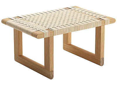 Natural Woven Top Coffee Table With Light Wooden Frame And Minimalist Design 3d model