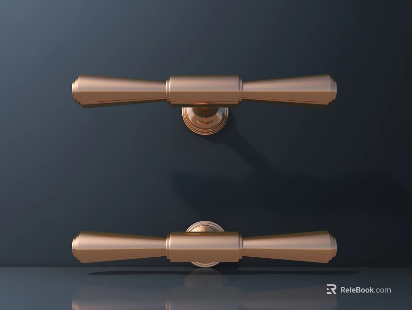 Pair of Brushed Brass Door Handles with Shiny Finish on Dark Surface 3d model 