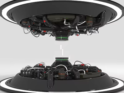 Industrial Equipment With Black Circular Structure Multiple Mechanical Components Pipes And Cables 3d model