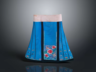 Blue Skirt With Pink Waistband And Red Pink Floral Embroidery Blue Trim 3d model