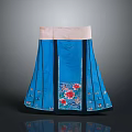 Blue Skirt With Pink Waistband And Red Pink Floral Embroidery Blue Trim