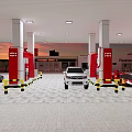 China Petroleum Gas Station With Red Canopy Petrol Pumps And Vehicles Refueling At Night
