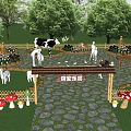 Cute Pet Paradise Featuring Wooden Archway Stone Path Green Plants And Animals
