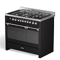 Black Kitchen Range Cooker With Multiple Burners And Double Oven Doors