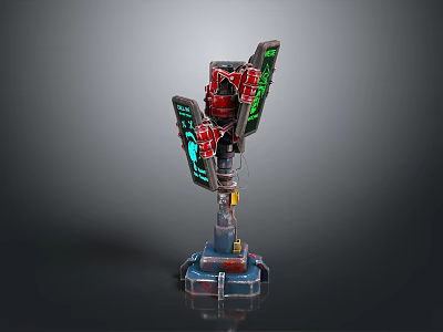 Futuristic Sci Fi Mechanical Structure With Red Green Glowing Panels And Base 3d model