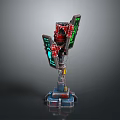 Futuristic Sci Fi Mechanical Structure With Red Green Glowing Panels And Base