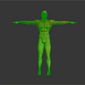 Red Haired Character in Green and Gray Suit With Yellow Accents Arms Outstretched Standing Pose