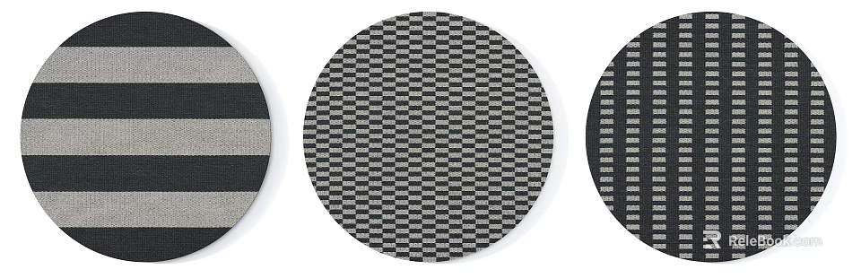 Modern Round Rug with Classic Checkered Pattern in Black and White Tones 3d model