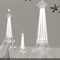 Eiffel Tower Shaped Silver Metal Floor Lamp in Minimalist Interior With Mirror Reflection Green Leaves