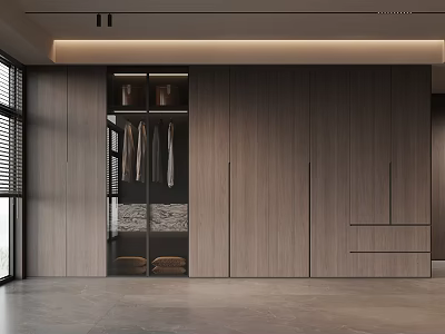 Modern Wooden Built In Wardrobe With Glass Doors And Hanging Space In Sleek Design 3d model