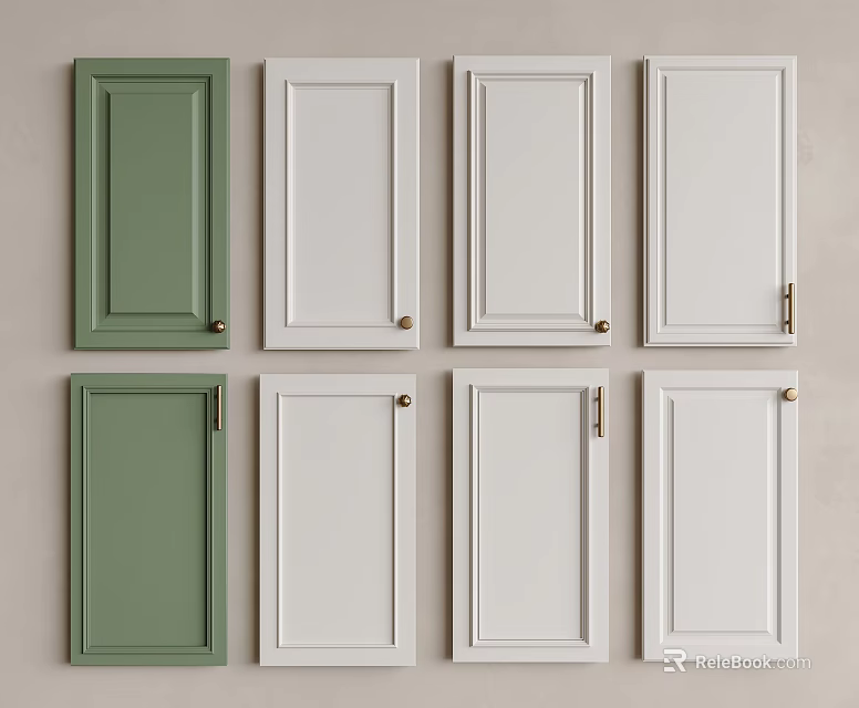 Green And White Cabinet Doors With Various Designs For Kitchen Furniture 3d model 