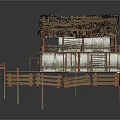 Two Story Traditional Stilt House With Thatched Roof Wooden Structure And Balcony