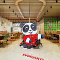 Elegant Restaurant Interior With Wooden Ceiling Hanging Lights Wall Decorations And Plants
