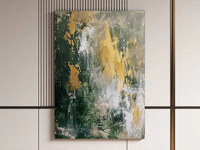 Abstract Painting Featuring Green Yellow White Hues And Textured Brushstrokes For Modern Home Decor 3d model