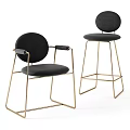 Modern Bar Stools Featuring Gold Metal Frame Black Padded Seats And Armrests