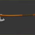 Silver Head Axe With Orange Handle And Brown Wrapped Section On Black Reflective Surface
