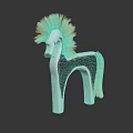 Handmade Horse Figurine With White Black Body And Yellow Straw Mane Decorative Art