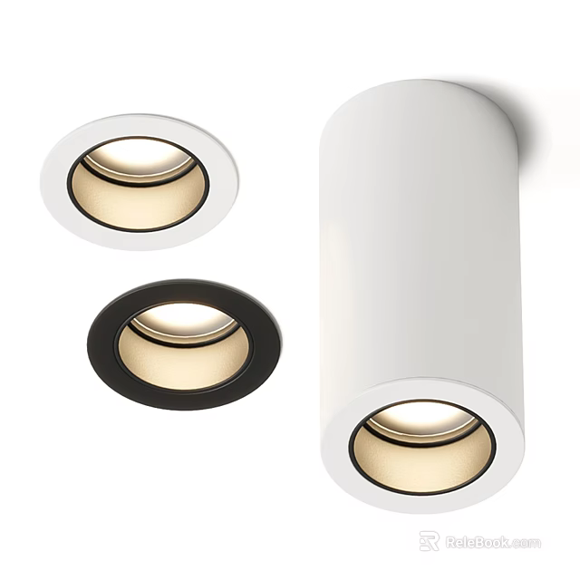 Modern Downlights and Spotlights White Black Frames Warm Light for Interior Lighting Design 3d model 