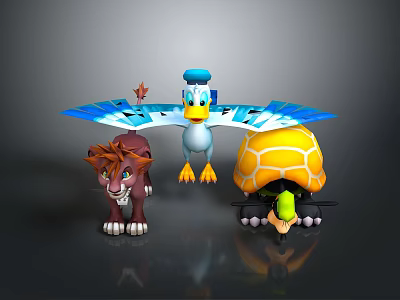 Colorful Cartoon Animal Characters Featuring Brown Lion Blue Winged Bird And Yellow Turtle 3d model