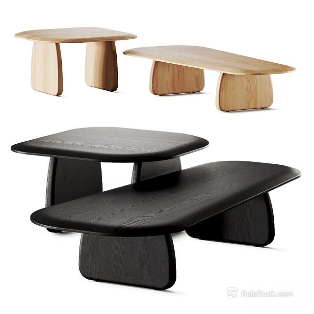 Functional Desk With Modern Wooden Legs And Black Layered Minimalist Top Design 3d model 