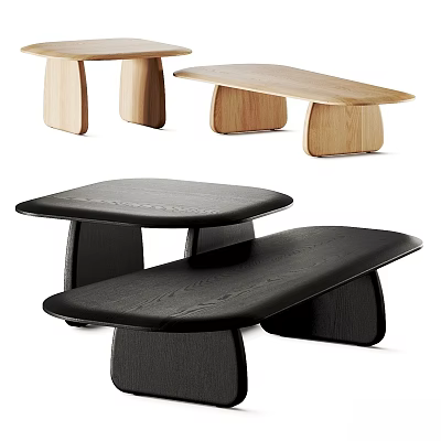 Functional Desk With Modern Wooden Legs And Black Layered Minimalist Top Design 3d model