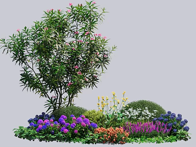 Vibrant Plant Combination With Purple Yellow Orange White Flowers Shrubs And Lush Green Foliage 3d model