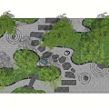 Lush Garden Features With Green Trees Lawn Stone Paths And Circular Gravel Designs
