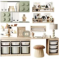 Wooden Children's Bed with Storage Drawers Bookshelf Toys Decor and Stool