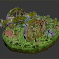 Vintage Cannon 3D Model With Rustic Wheels Green Grass And Stones
