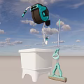 Other Bathroom Cleaning Equipment Setup With White Square Basin And Turquoise Hanging Mop Tool