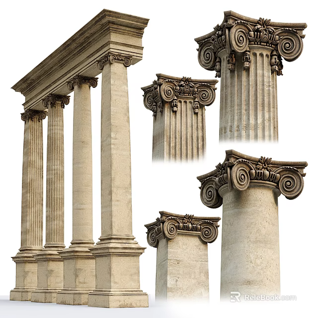 Classical Architecture Columns with Ornate Capitals and Intricate Shafts Design Elements 3d model