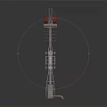 Industrial Equipment Tower Structure With Red Signal Lights Metal Frame And Industrial Monitoring Components