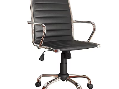 Modern Office Chair with Black Leather Upholstery Metal Armrests and Rolling Wheels 3d model