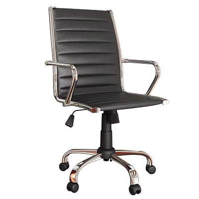 Modern Office Chair with Black Leather Upholstery Metal Armrests and Rolling Wheels 3d model