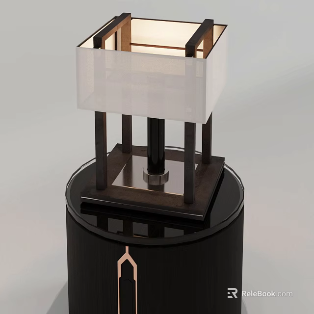 Modern Table Lamp With Square White Shade And Black Circular Base 3d model 