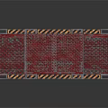 Multiple Red Metal Mesh Safety Barriers With Black Yellow Warning Stripes