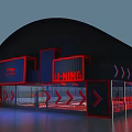 Modern Basketball Gym Exterior With Dark Red Design LI-NING Logo Welcome Sign And Arrow Decorations