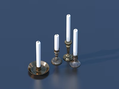 Decorative Candle Holder Set With White Candles And Metal Bases In Different Heights 3d model