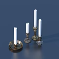Decorative Candle Holder Set With White Candles And Metal Bases In Different Heights