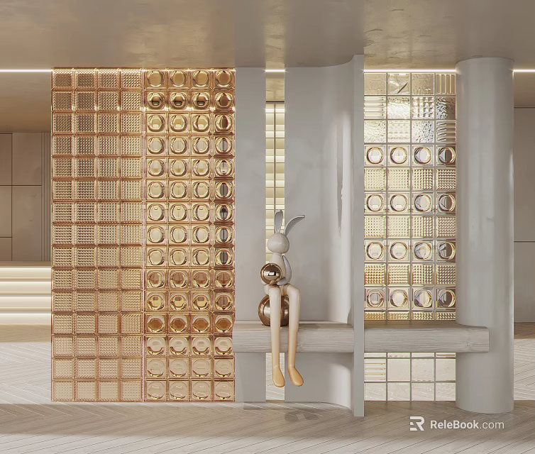 Modern Gold Circular Pattern Glass Room Divider For Stylish Interior Design 3d model