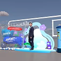 Photo Check-in Spot With Blue Postbox Transparent Display Cloud Decorations And Purple Flowers