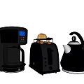Black Kitchen Appliances Including Coffee Maker Toaster And Kettle With Digital Display And Toast