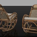 Classic Wicker Rocking Chair With Wooden Frame And White Cushion Design