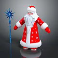 Christmas Decorative Figurine Set With Santa Claus In Red Snowflake Coat And Blue Star Ornament