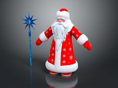 Christmas Decorative Figurine Set With Santa Claus In Red Snowflake Coat And Blue Star Ornament 3d model