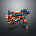 Futuristic Gun With Vibrant Orange Blue Accents And Detailed Dragon Inspired Design