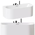 Modern White Freestanding Bathtub With Oval Design And Black Faucets In Bathroom Interior