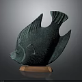 Unique Green Fish Shaped Decorative Furniture Sculpture With Brown Wooden Base